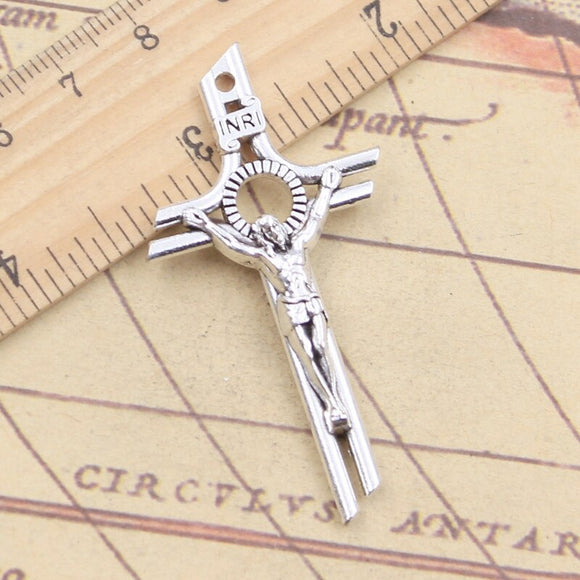 10pcs Charms INRI Cross Jesus 55x28mm Tibetan Silver Color Pendants Antique Jewelry Making DIY Handmade Craft EF3667