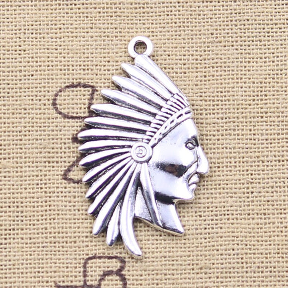 10pcs Charms Indian Chief Head 36x21mm Antique Silver Color Pendants DIY Crafts Making Findings Handmade Tibetan Jewelry