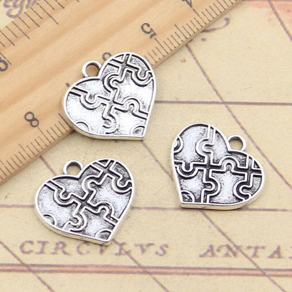 10pcs Charms Jigsaw Heart Puzzle 19x20mm Tibetan Silver Color Pendants Antique Jewelry Making DIY Handmade Craft