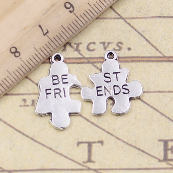 10pcs Charms Jigsaw Puzzle Best Friend 26x21mm Tibetan Silver Color Pendants Antique Jewelry Making DIY Handmade Craft EF4684