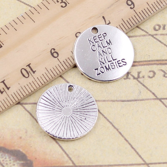 10pcs Charms Keep Calm And Kill Zombiles 20x20mm Tibetan Silver Color Antique Jewelry Making DIY Handmade Craft Pendants