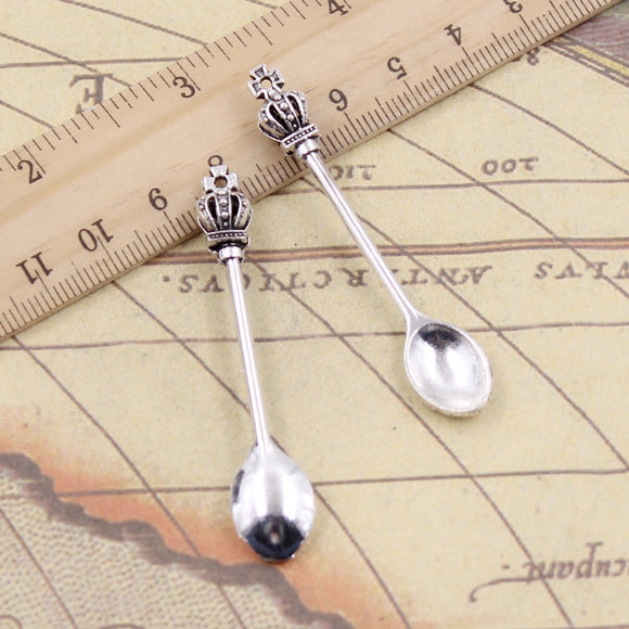10pcs Charms Kitchen Crown Spoon 59x11mm Tibetan Bronze Silver Color Pendants Antique Jewelry Making DIY Handmade Craft