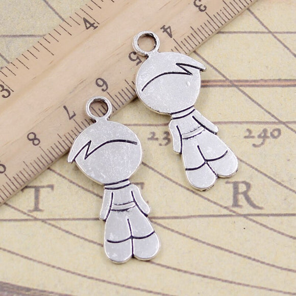 10pcs Charms Little Boy Girl 40x18mm Tibetan Bronze Silver Color Pendants Antique Jewelry Making DIY Handmade Craft