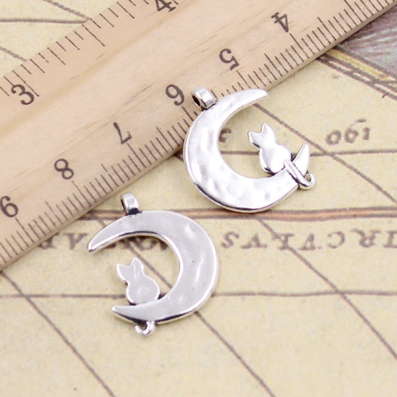 10pcs Charms Moon Cat 22x18mm Tibetan Bronze Silver Color Pendants Antique Jewelry Making DIY Handmade Craft Pendant