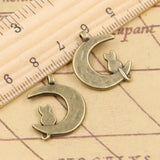 10pcs Charms Moon Cat 22x18mm Tibetan Bronze Silver Color Pendants Antique Jewelry Making DIY Handmade Craft Pendant