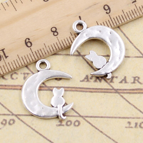 10pcs Charms Moon Cat 24x18mm Tibetan Bronze Silver Color Pendants Antique Jewelry Making DIY Handmade Craft