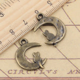 10pcs Charms Moon Cat 24x18mm Tibetan Bronze Silver Color Pendants Antique Jewelry Making DIY Handmade Craft