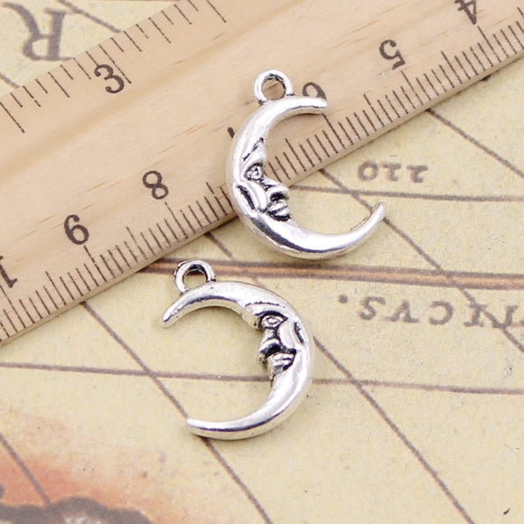 10pcs Charms Moon Face 21x15mm Tibetan Bronze Silver Color Pendants Antique Jewelry Making DIY Handmade Craft