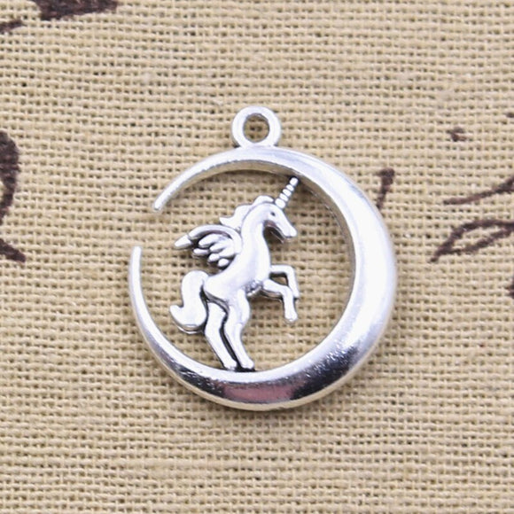 10pcs Charms Moon Horse Fly Unicorn 25x22mm Antique Silver Color Pendants DIY Crafts Making Findings Handmade Tibetan Jewelry