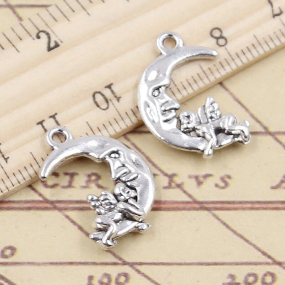 10pcs Charms Moon Lover Angel Cupid 22x15mm Tibetan Silver Color Pendants Antique Jewelry Making DIY Handmade Craft