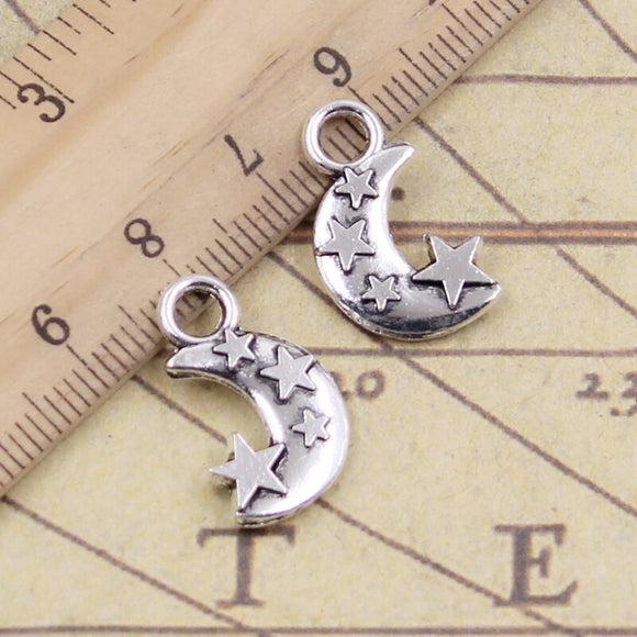 10pcs Charms Moon Star 21x14x3mm Tibetan Bronze Silver Color Pendants Antique Jewelry Making DIY Handmade Craft