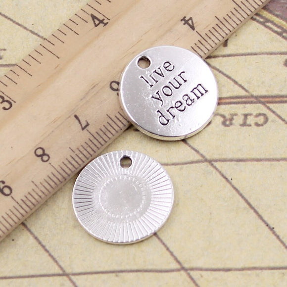 10pcs Charms Plates Live Your Dream 20x20mm Tibetan Bronze Silver Color Pendants Antique Jewelry Making DIY Handmade Craft