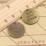 10pcs Charms Plates Live Your Dream 20x20mm Tibetan Bronze Silver Color Pendants Antique Jewelry Making DIY Handmade Craft