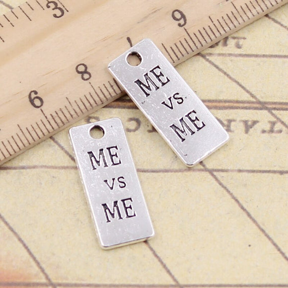10pcs Charms Plates Me Versus Me 24x10mm Tibetan Silver Color Pendants Antique Jewelry Making DIY Handmade Craft