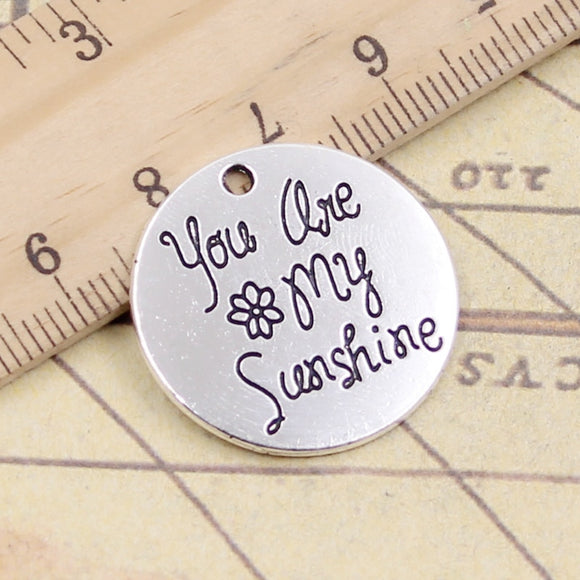 10pcs Charms Plates You Are My Sunshine 25x25mm Tibetan Silver Color Pendants Antique Jewelry Making DIY Handmade Craft Pendant