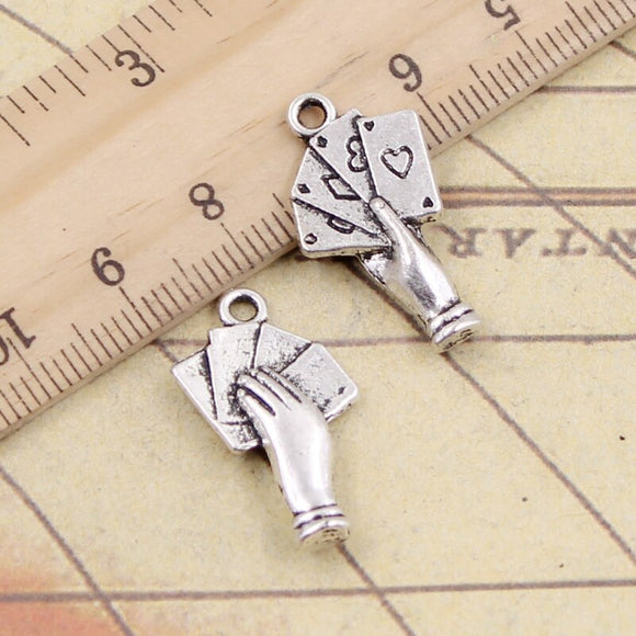 10pcs Charms Poker Playing Cards Hand 25x12mm Tibetan Silver Color Pendants Antique Jewelry Making DIY Handmade Craft Pendant