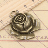 10pcs Charms Rose Flower 36x33mm Tibetan Bronze Silver Color Pendants Antique Jewelry Making DIY Handmade Craft