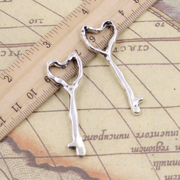 10pcs Charms Rustic Skeleton Heart Key 51x18mm Tibetan Silver Color Pendants Antique Jewelry Making DIY Handmade Craft Pendant