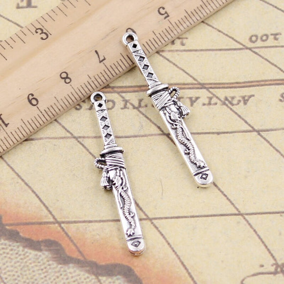 10pcs Charms Samurai Sword With Dragon 44x8mm Tibetan Silver Color Pendants Antique Jewelry Making DIY Handmade Craft Pendant EF3775