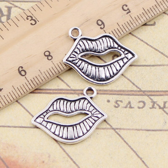 10pcs Charms Sexy Lips Kiss 24x20mm Tibetan Bronze Silver Color Pendants Antique Jewelry Making DIY Handmade Craft