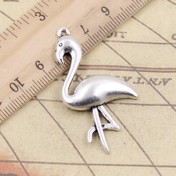 10pcs Charms Single Stand Crane Flamingo 25x46mm Tibetan Bronze Silver Color Pendants Antique Jewelry Making DIY Handmade Craft