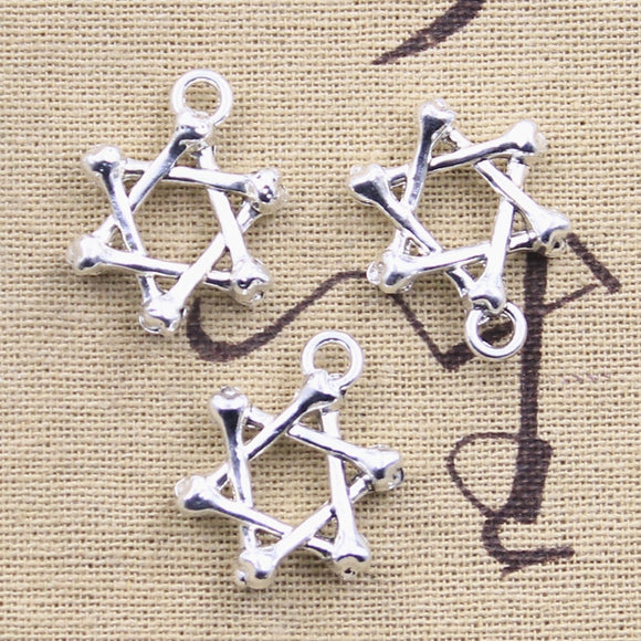 10pcs Charms Skeleton Bone Star Of David Shield 25x20x6mm Antique Silver Color Pendants DIY Making Findings Tibetan Jewelry