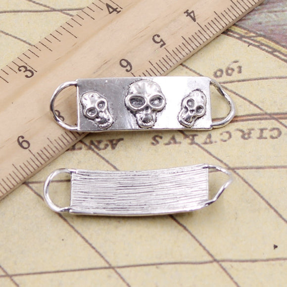 10pcs Charms Skeleton Head Skull Link 40x12mm Tibetan Silver Color Pendants Antique Jewelry Making DIY Handmade Craft