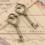 10pcs Charms Skeleton Heart Key 53x20mm Tibetan Bronze Silver Color Pendants Antique Jewelry Making DIY Handmade Craft