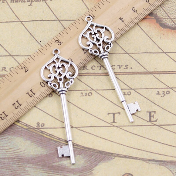 10pcs Charms Skeleton Treasure Key 69x22mm Tibetan Bronze Silver Color Pendants Antique Jewelry Making DIY Handmade Craft