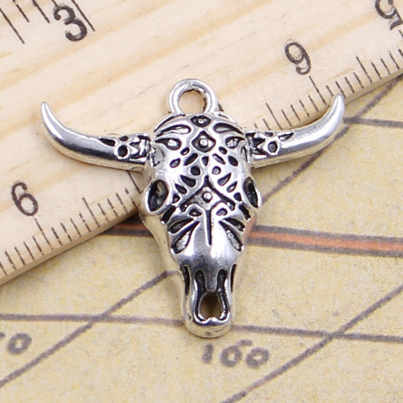 10pcs Charms Skull Bull Ox Head 25x29mm Tibetan Silver Color Pendants Antique Jewelry Making DIY Handmade Craft Pendant EF3803