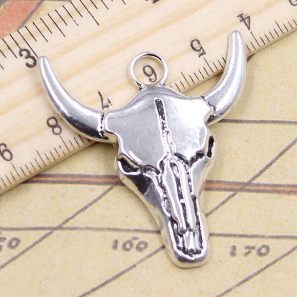 10pcs Charms Skull Bull Ox Head 41x38mm Tibetan Bronze Silver Color Pendants Antique Jewelry Making DIY Handmade Craft