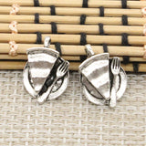 10pcs Charms Slice Of Pie Plate Fork 19x13mm Tibetan Silver Color Pendants Antique Jewelry Making DIY Handmade Craft