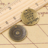 10pcs Charms Smile it's Same In All Languages 20mm Antique Bronze Silver Color Pendants Making DIY Findings Handmade Jewelry ef4487