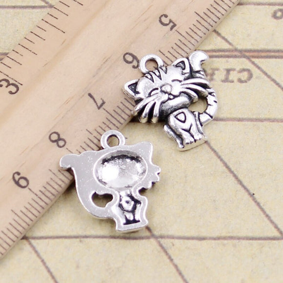 10pcs Charms Smiling Cat 19x17mm Tibetan Bronze Silver Color Pendants Antique Jewelry Making DIY Handmade Craft
