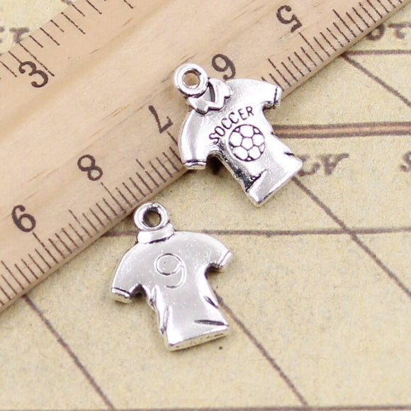 10pcs Charms Soccer Shirts Jersey 19x15mm Tibetan Bronze Silver Color Pendants Antique Jewelry Making DIY Handmade Craft EF4121