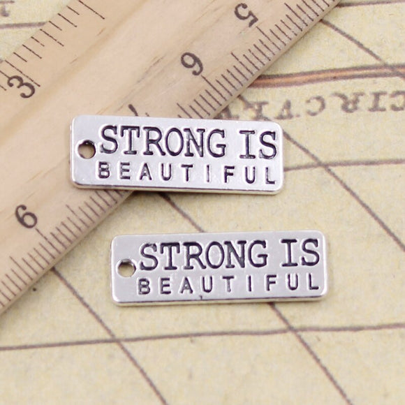 10pcs Charms Strong Is Beautiful 10x27mm Tibetan Bronze Silver Color Pendants Antique Jewelry Making DIY Handmade Craft