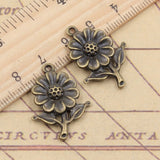 10pcs Charms Sunflower Flower 27x20mm Tibetan Bronze Silver Color Pendants Antique Jewelry Making EF3633
