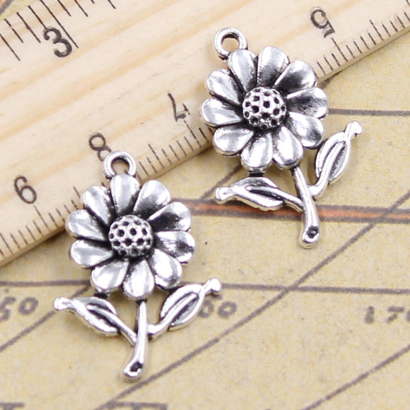 10pcs Charms Sunflower Flower 27x20mm Tibetan Bronze Silver Color Pendants Antique Jewelry Making EF3633