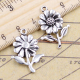 10pcs Charms Sunflower Flower 27x20mm Tibetan Bronze Silver Color Pendants Antique Jewelry Making EF3633
