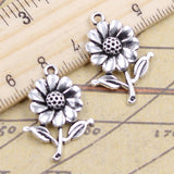 10pcs Charms Sunflower Flower 27x20mm Tibetan Bronze Silver Color Pendants Antique Jewelry Making EF3633