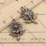10pcs Charms Sunflower Flower 27x20mm Tibetan Bronze Silver Color Pendants Antique Jewelry Making EF3633