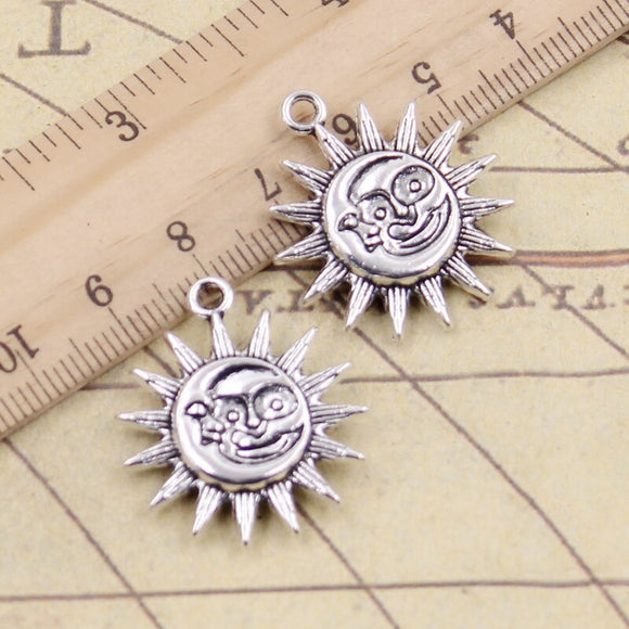 10pcs Charms Sunshine Sun Moon 28x25mm Tibetan Silver Color Pendants Antique Jewelry Making DIY Handmade Craft Pendant