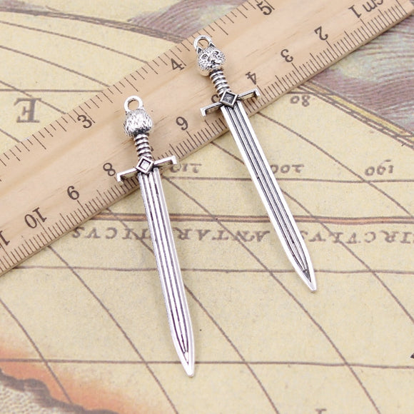 10pcs Charms Sword Cat 66x15mm Tibetan Silver Color Pendants Antique Jewelry Making DIY Handmade Craft