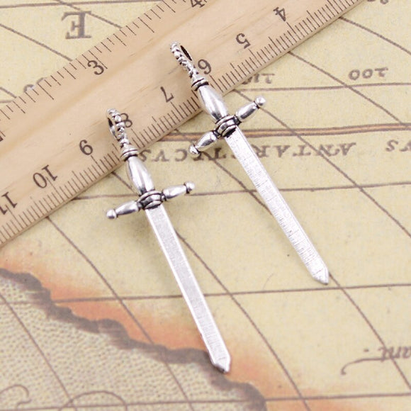 10pcs Charms Sword Fencing 59x19mm Tibetan Bronze Silver Color Pendants Antique Jewelry Making DIY Handmade Craft EF0388