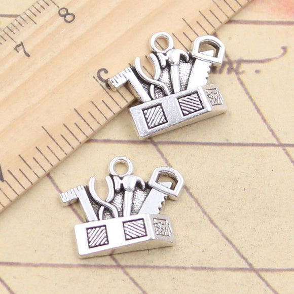 10pcs Charms Toolbox Tools Hammer Saw Vise 17x22mm Tibetan Silver Color Pendants Antique Jewelry Making DIY Handmade Craft