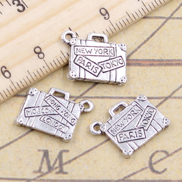 10pcs Charms Travel Bags New York Paris Tokyo 15x13mm Tibetan Silver Color Pendants Antique Jewelry Making DIY Handmade Craft
