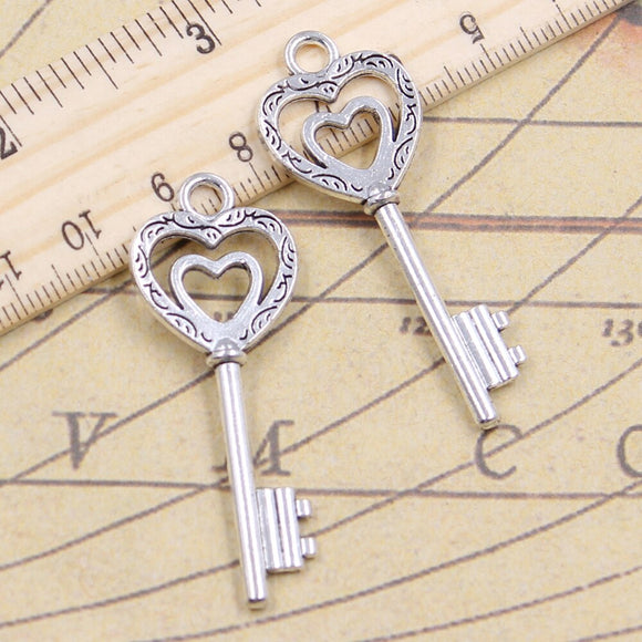 10pcs Charms Vintage Skeleton Heart Key 47x17mm Antique Silver Color Pendants Making DIY Handmade Jewelry Factory Wholesale