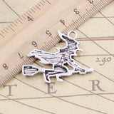 10pcs Charms Witch On Broomstick Halloween 36x34mm Tibetan Silver Color Pendants Antique Jewelry Making DIY Handmade Craft