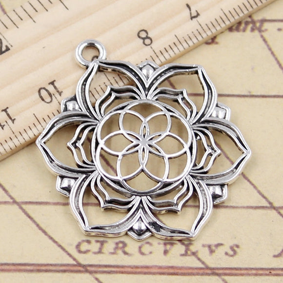 10pcs Charms Yoga Flower Life Datura Stramonium 43x35mm Tibetan Silver Color Pendants Antique Jewelry Making DIY Handmade Craft