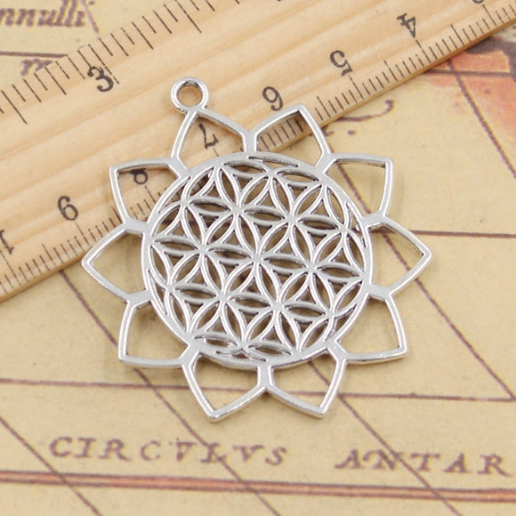 10pcs Charms Yoga Flower Life Datura Stramonium 48x44mm Tibetan Silver Color Pendants Antique Jewelry Making DIY Handmade Craft